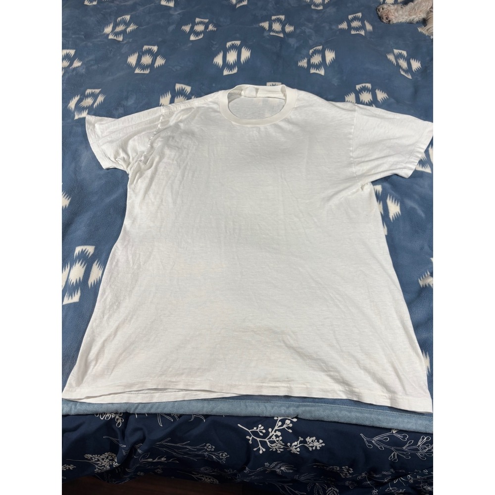 Vintage White Blank T-Shirt Single Stitch Short Sleeve Crew Neck Mens Medium